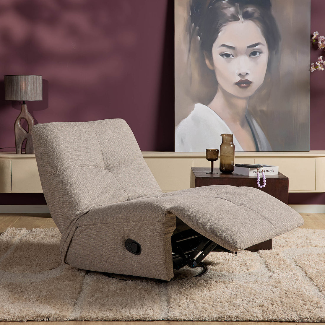 Poltrona relax Lazy in tessuto taupe Starfurn