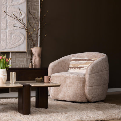 Poltrona Yara girevole in tessuto beige Starfurn