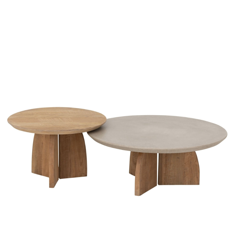 DTP Home Tavolino da salotto Nova Set di 2 Legno di teak + Travertino