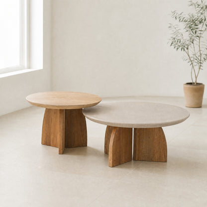 DTP Home Tavolino da salotto Nova Set di 2 Legno di teak + Travertino