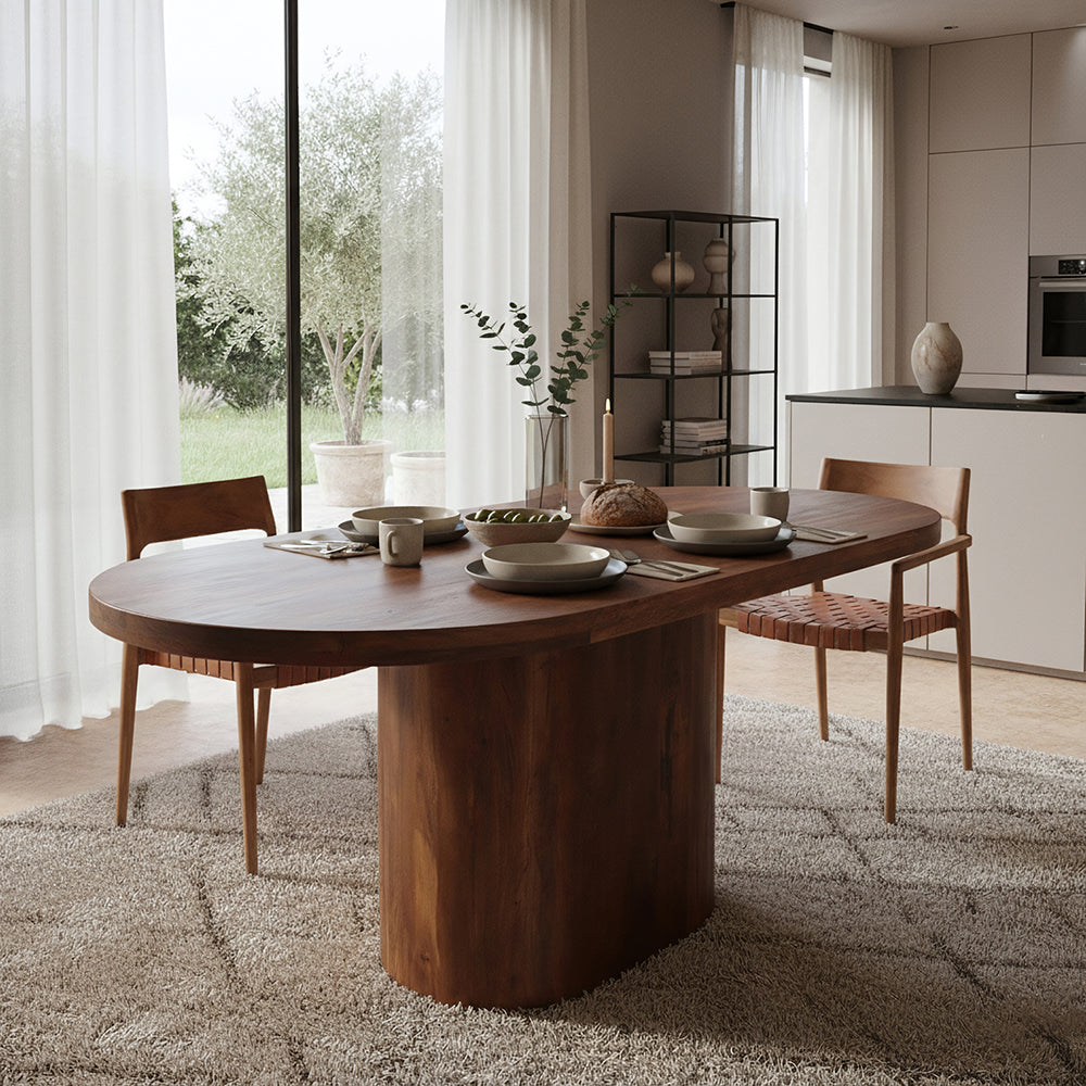 Tavolo da pranzo Bullnose Rettangolare Ovale Legno di mango 240cm Raw Materials