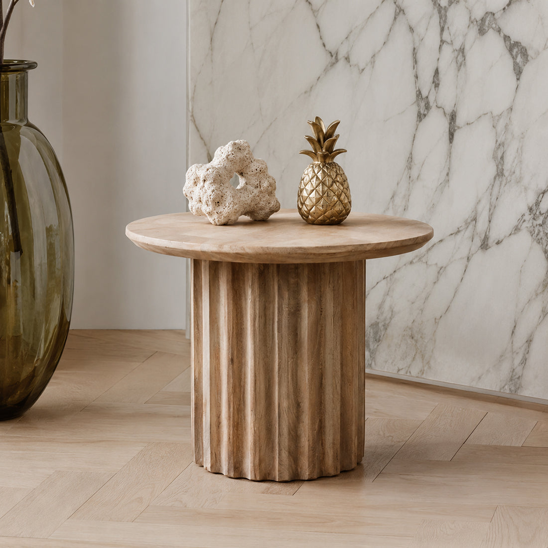 Tavolino laterale Reversed Fluted Naturale 55cm Raw Materials