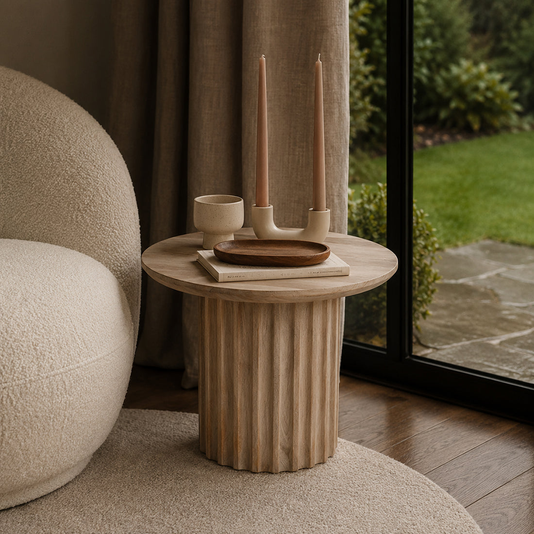 Tavolino laterale Reversed Fluted Naturale 55cm Raw Materials