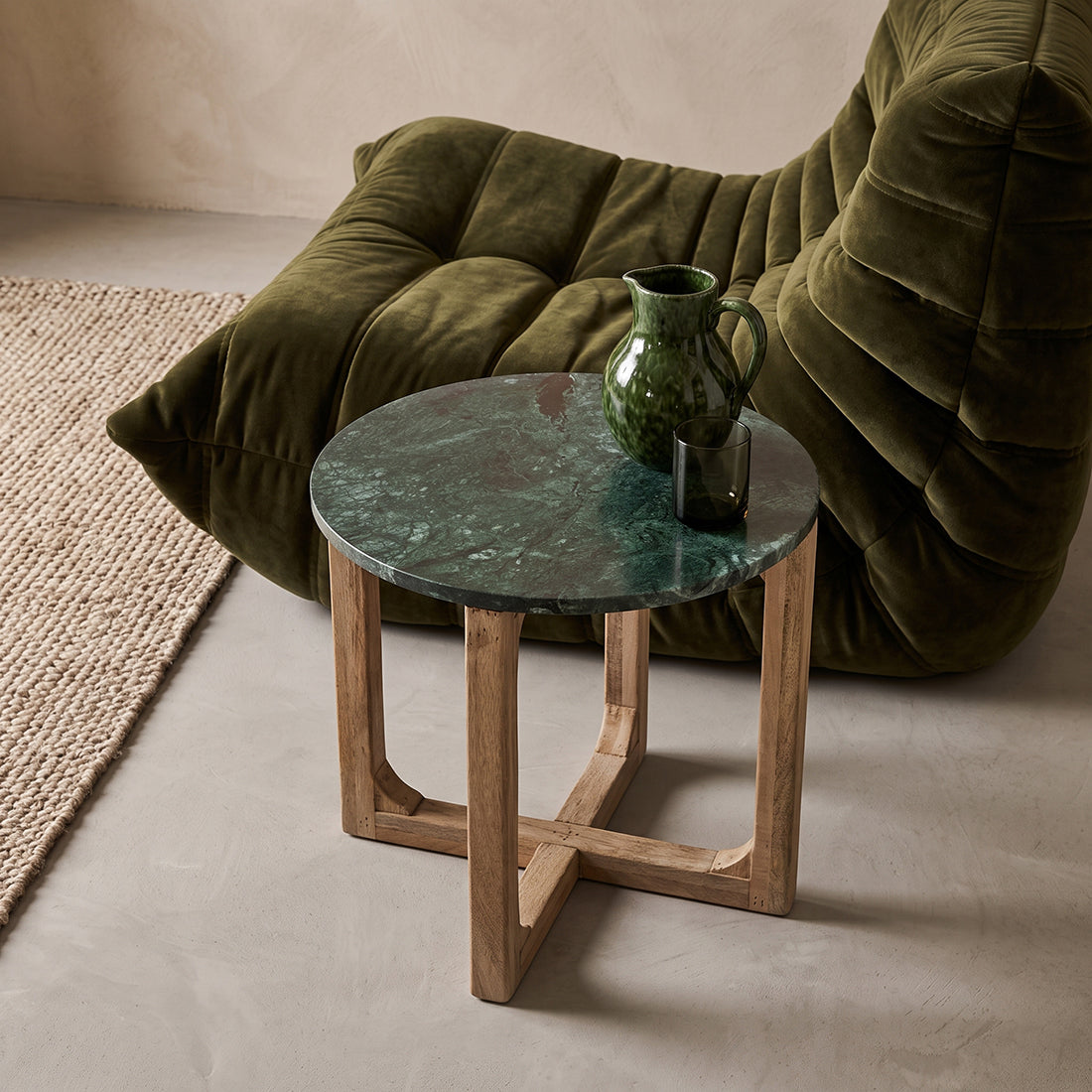 Tavolino Verde Rotondo Marmo Raw Materials