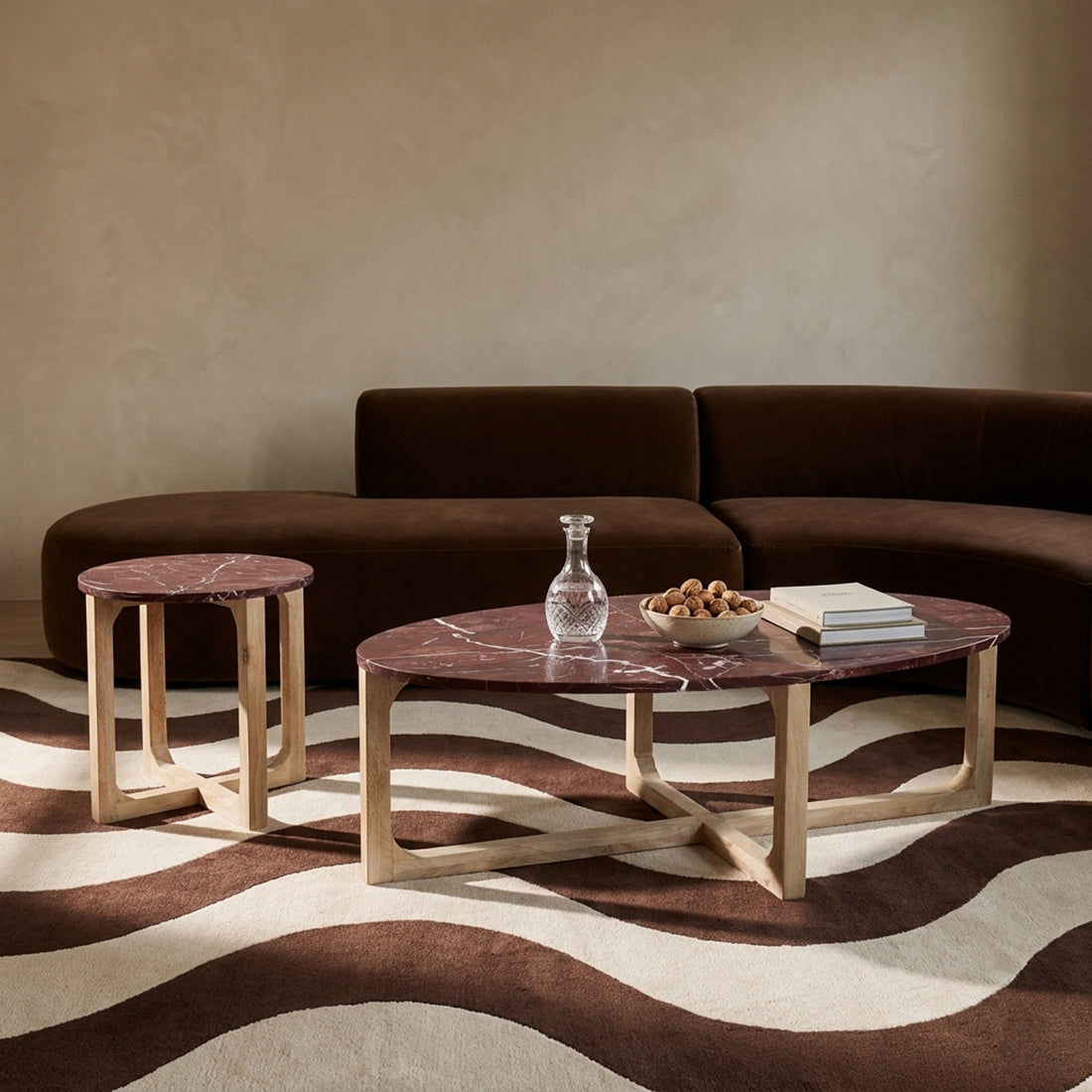 Tavolino da salotto ovale in marmo ‘Cherry’ Raw Materials