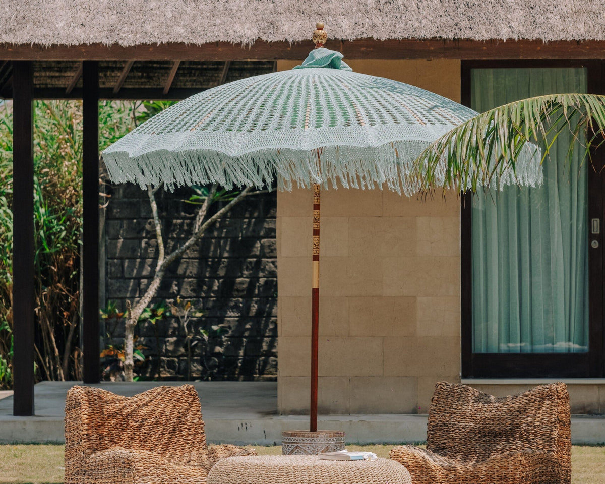 Ombrellone Bali in macramè verde Ø250 cm Todo Bien