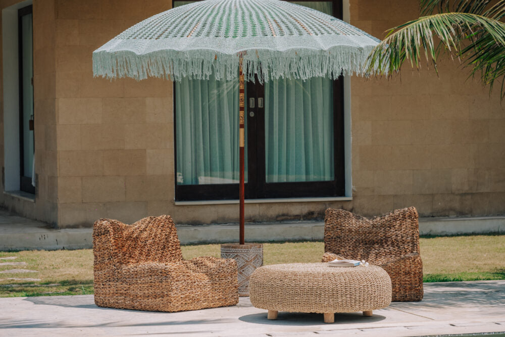 Ombrellone Bali in macramè verde Ø250 cm Todo Bien