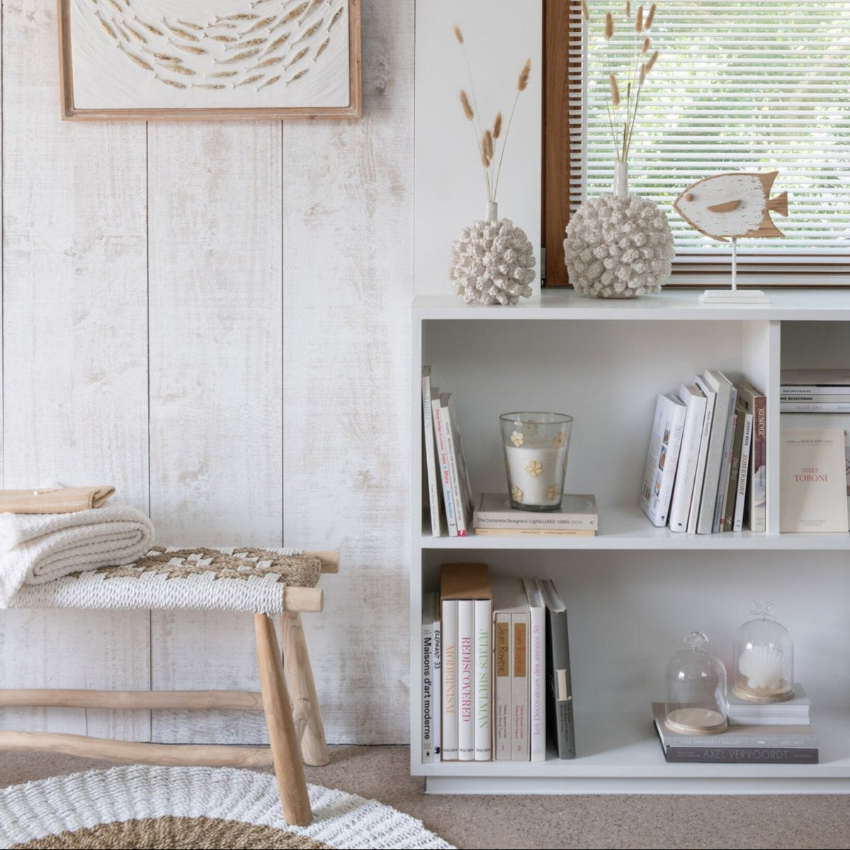 Divano Waverly Legno di Teak/Paglia di Mare Naturale/Bianco J-Line