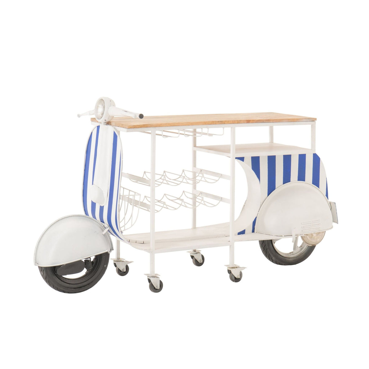 Mobile bar Retro Scooter in ferro a righe blu/bianco J-Line
