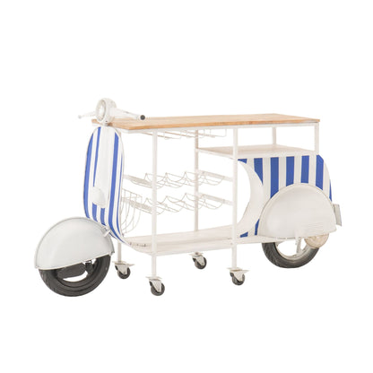 Mobile bar Retro Scooter in ferro a righe blu/bianco J-Line