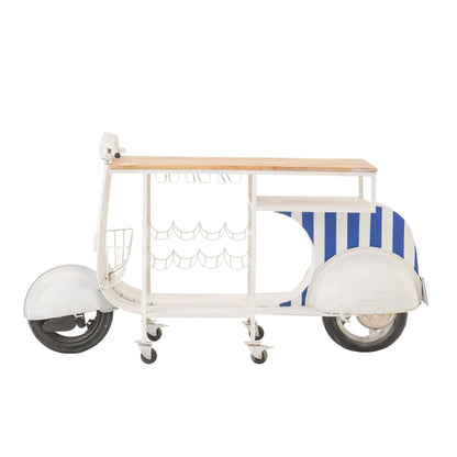 Mobile bar Retro Scooter in ferro a righe blu/bianco J-Line