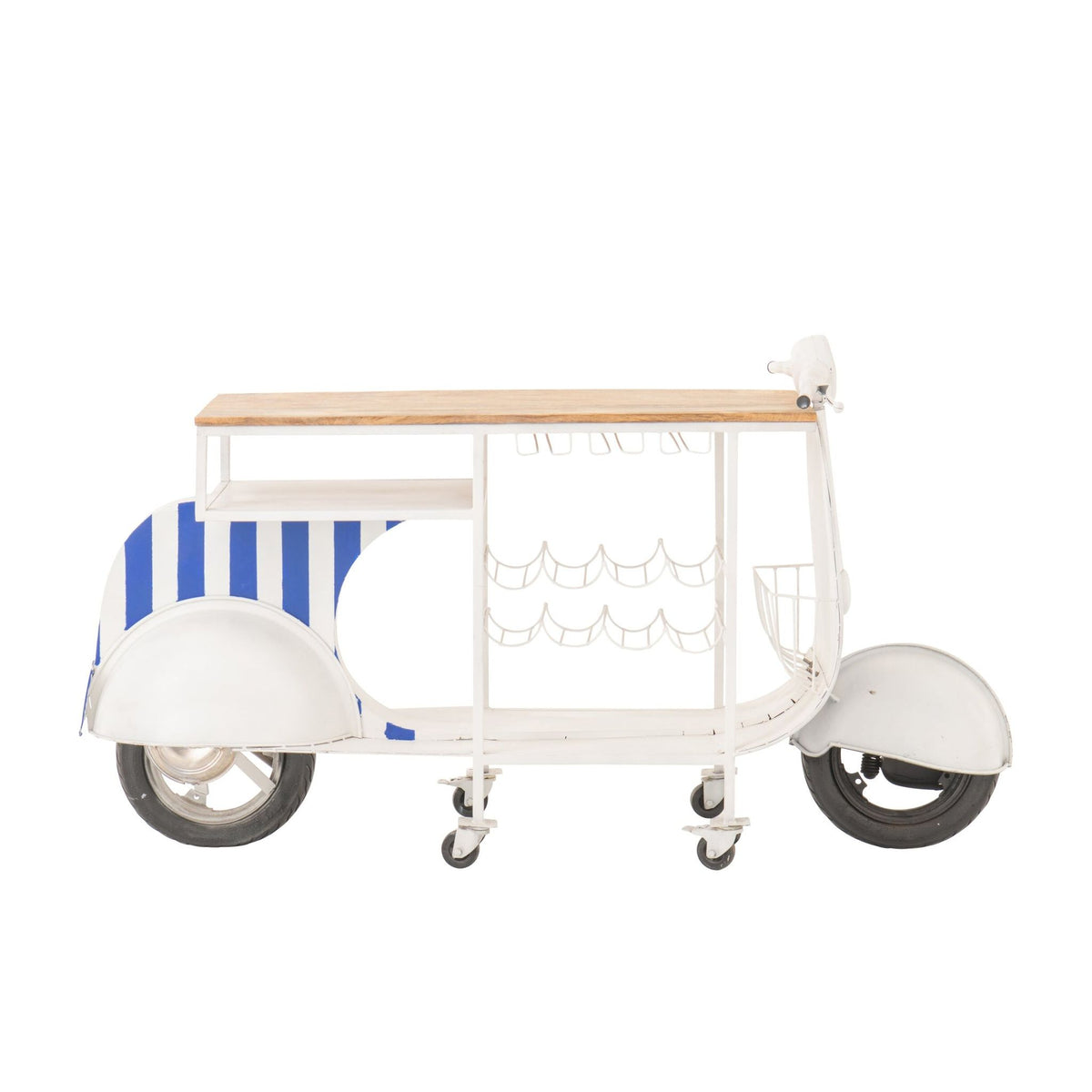 Mobile bar Retro Scooter in ferro a righe blu/bianco J-Line