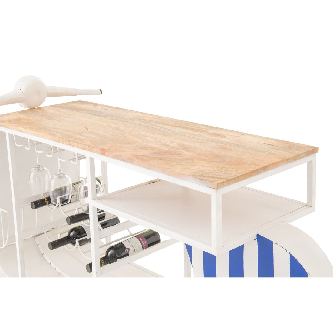 Mobile bar Retro Scooter in ferro a righe blu/bianco J-Line