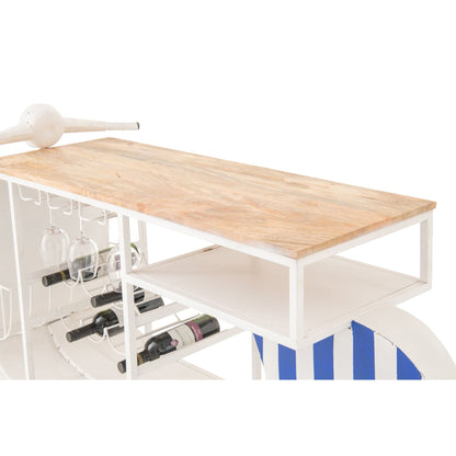 Mobile bar Retro Scooter in ferro a righe blu/bianco J-Line