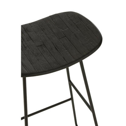 Sgabello da bar rettangolare in teak riciclato nero Large J-Line