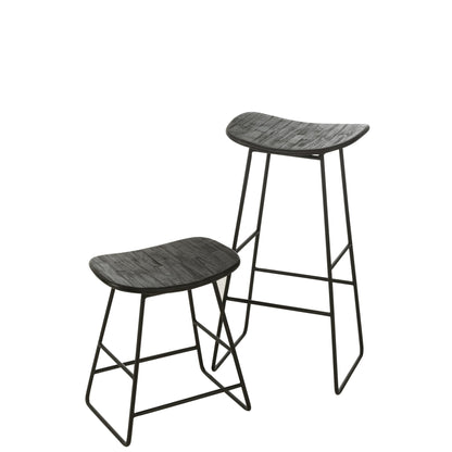 Sgabello da bar rettangolare in teak riciclato nero Large J-Line