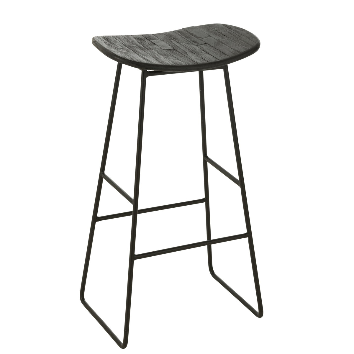 Sgabello da bar rettangolare in teak riciclato nero Large J-Line
