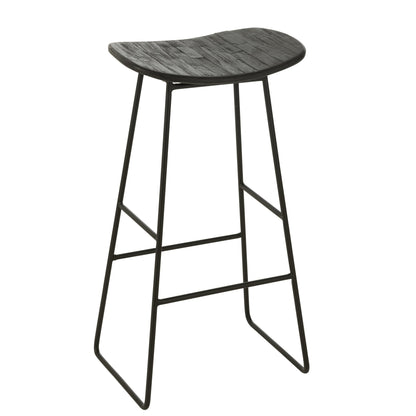 Sgabello da bar rettangolare in teak riciclato nero Large J-Line