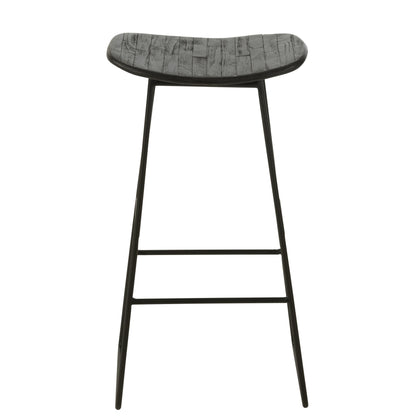 Sgabello da bar rettangolare in teak riciclato nero Large J-Line