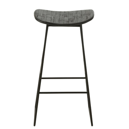 Sgabello da bar rettangolare in teak riciclato nero Large J-Line