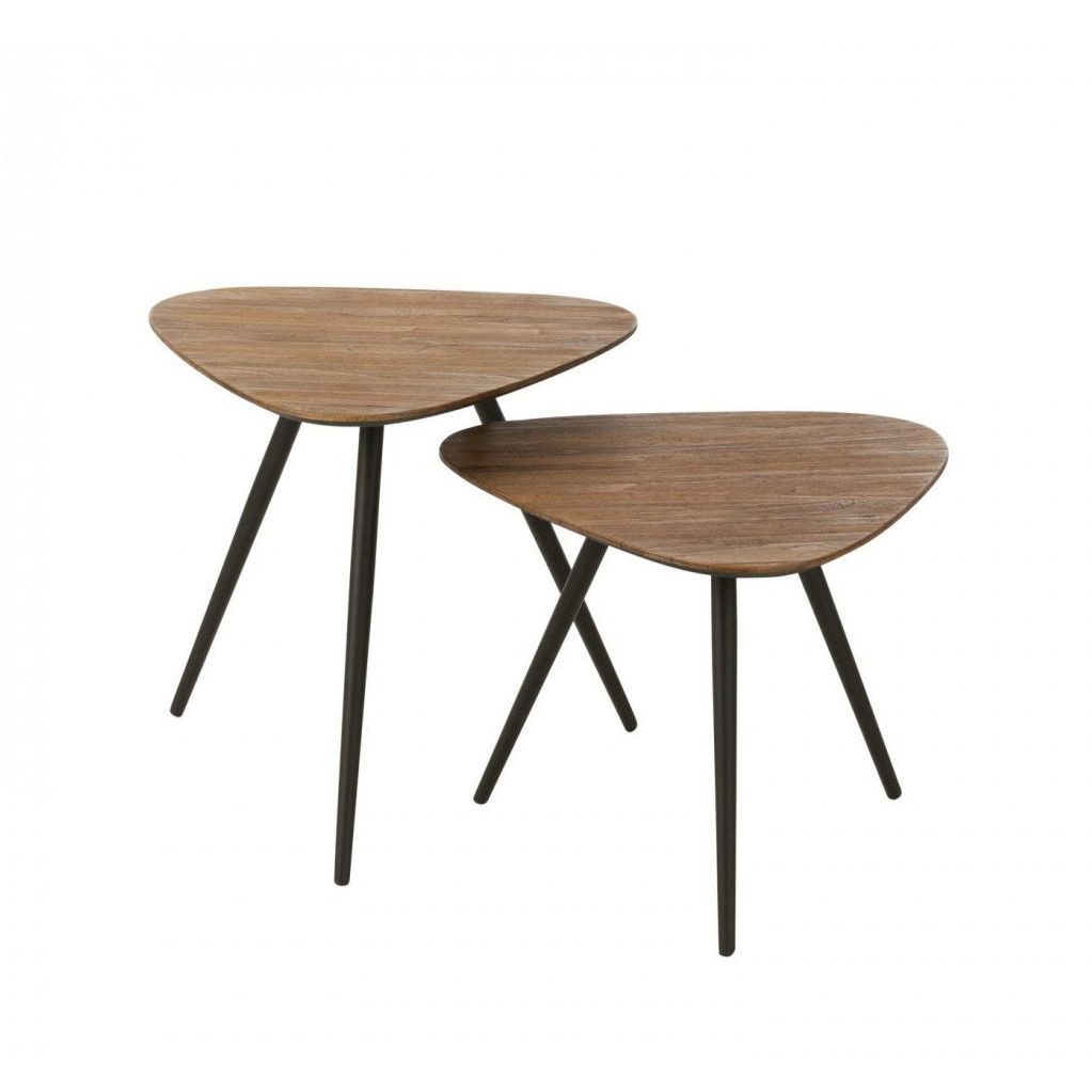 Bijzettafel Driehoek Gerecycleerd Teak Naturel Set van 2 J-Line