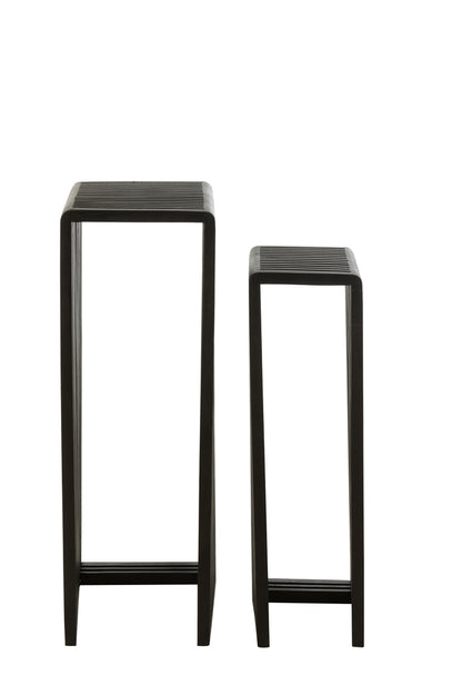 Bijzettafel kubus Gerecycleerd Teak Zwart Set van 2 - Zuil - J-Line - livinglovely.nl