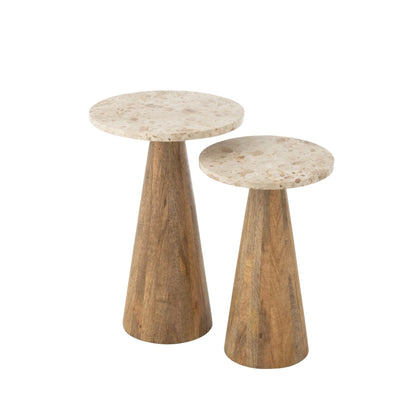 Tavolino rotondo in marmo e legno, beige/marrone, set da 2 J-Line