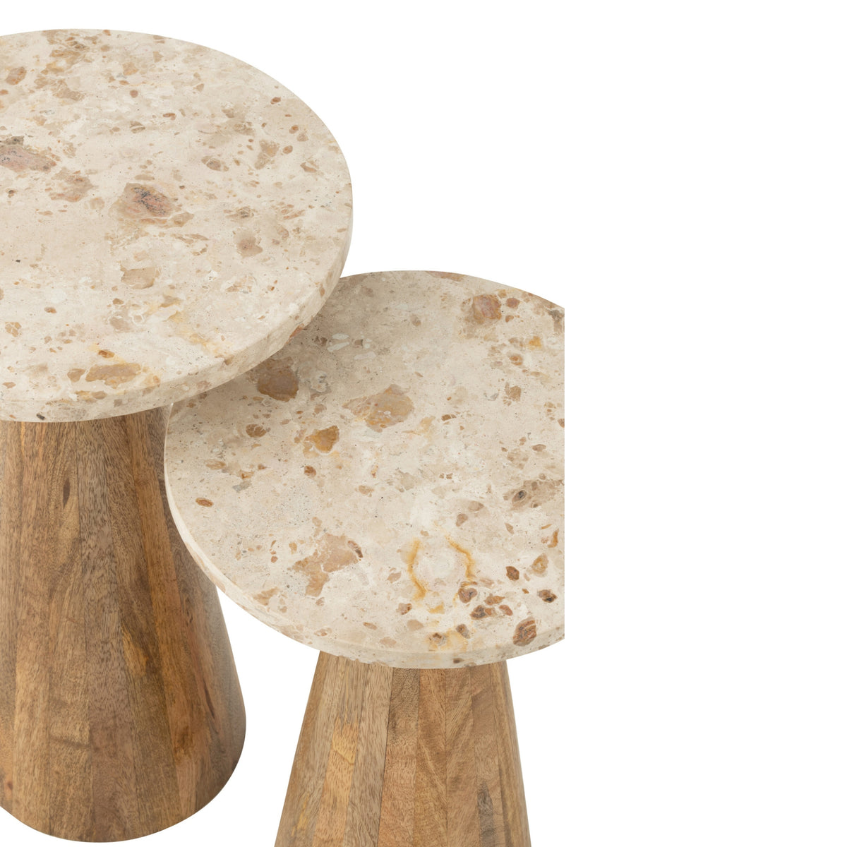 Tavolino rotondo in marmo e legno, beige/marrone, set da 2 J-Line