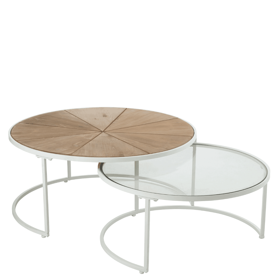 Bijzettafels Relax Metaal/Hout Wit/Naturel Set van 2 J-Line