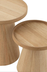 Bijzettafels Rond + Rand Hout Naturel Set van 2 J-Line