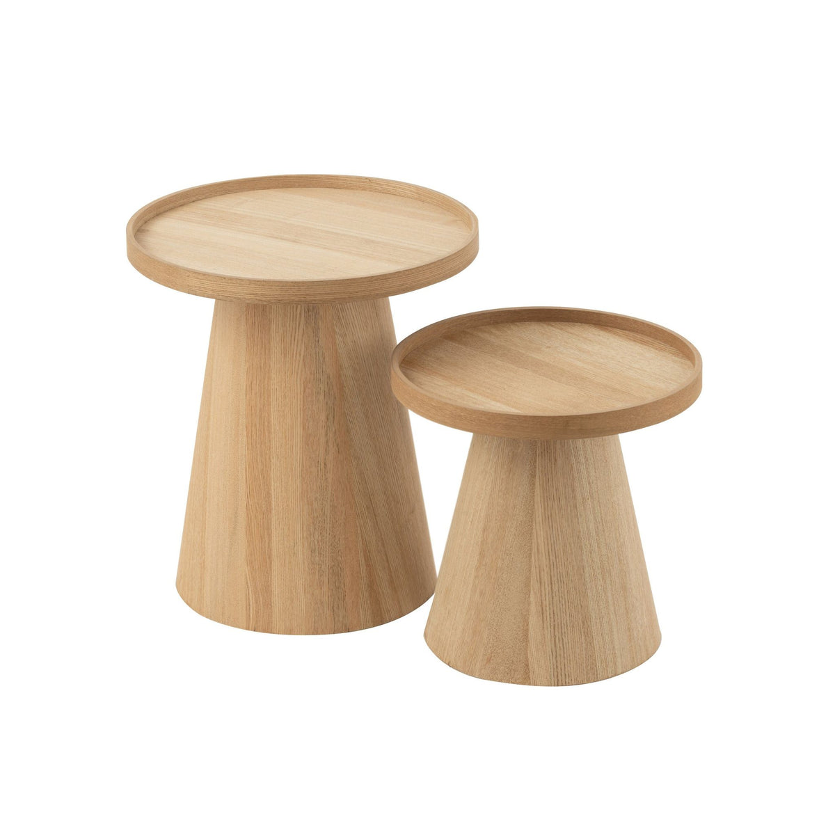Bijzettafels Rond + Rand Hout Naturel Set van 2 J-Line