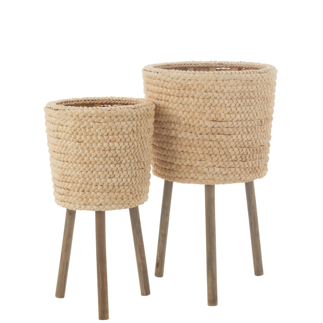 Set di 2 vasi rotondi in foglie di mais/multiplex naturale J-Line