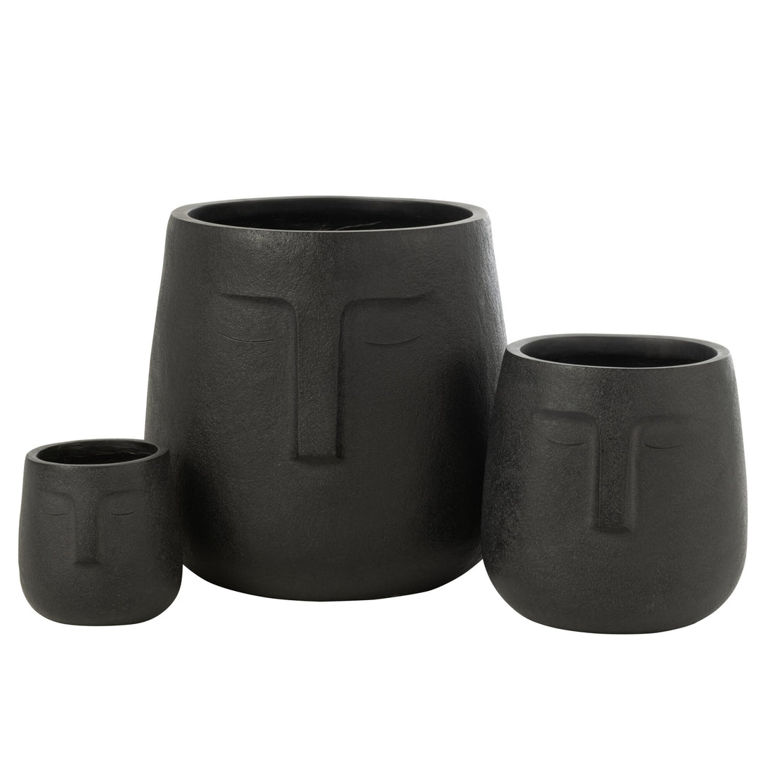Set di 3 vasi da fiori Moai in argilla nera J-Line