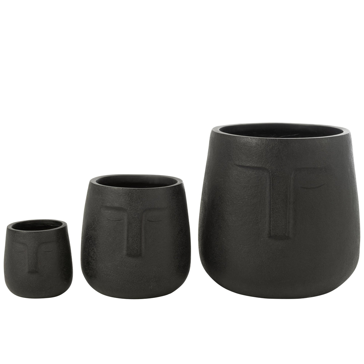 Set di 3 vasi da fiori Moai in argilla nera J-Line