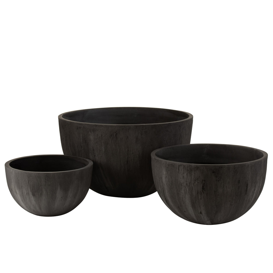 Vasi rotondi bassi in ceramica nera, set da 3, J-Line