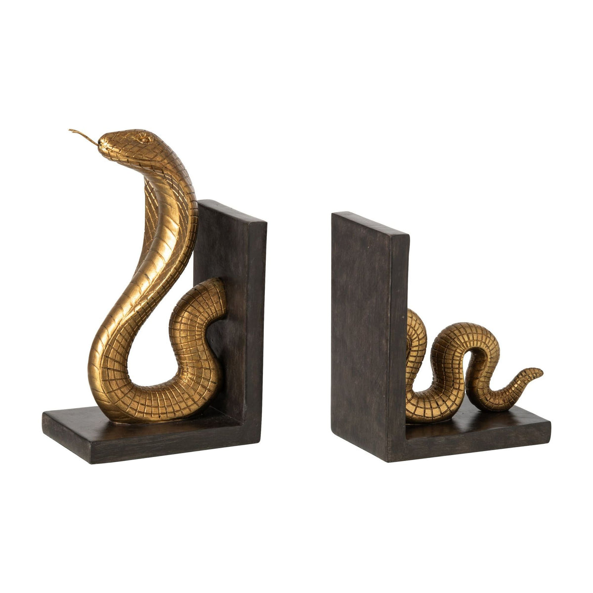 Set di 2 fermalibri a serpente in poliresina oro/nero J-Line