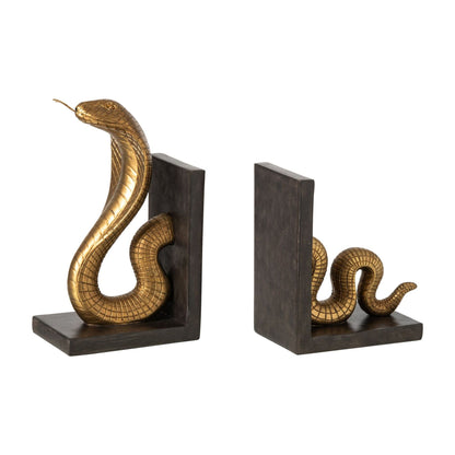 Set di 2 fermalibri a serpente in poliresina oro/nero J-Line
