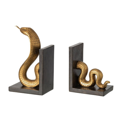 Set di 2 fermalibri a serpente in poliresina oro/nero J-Line