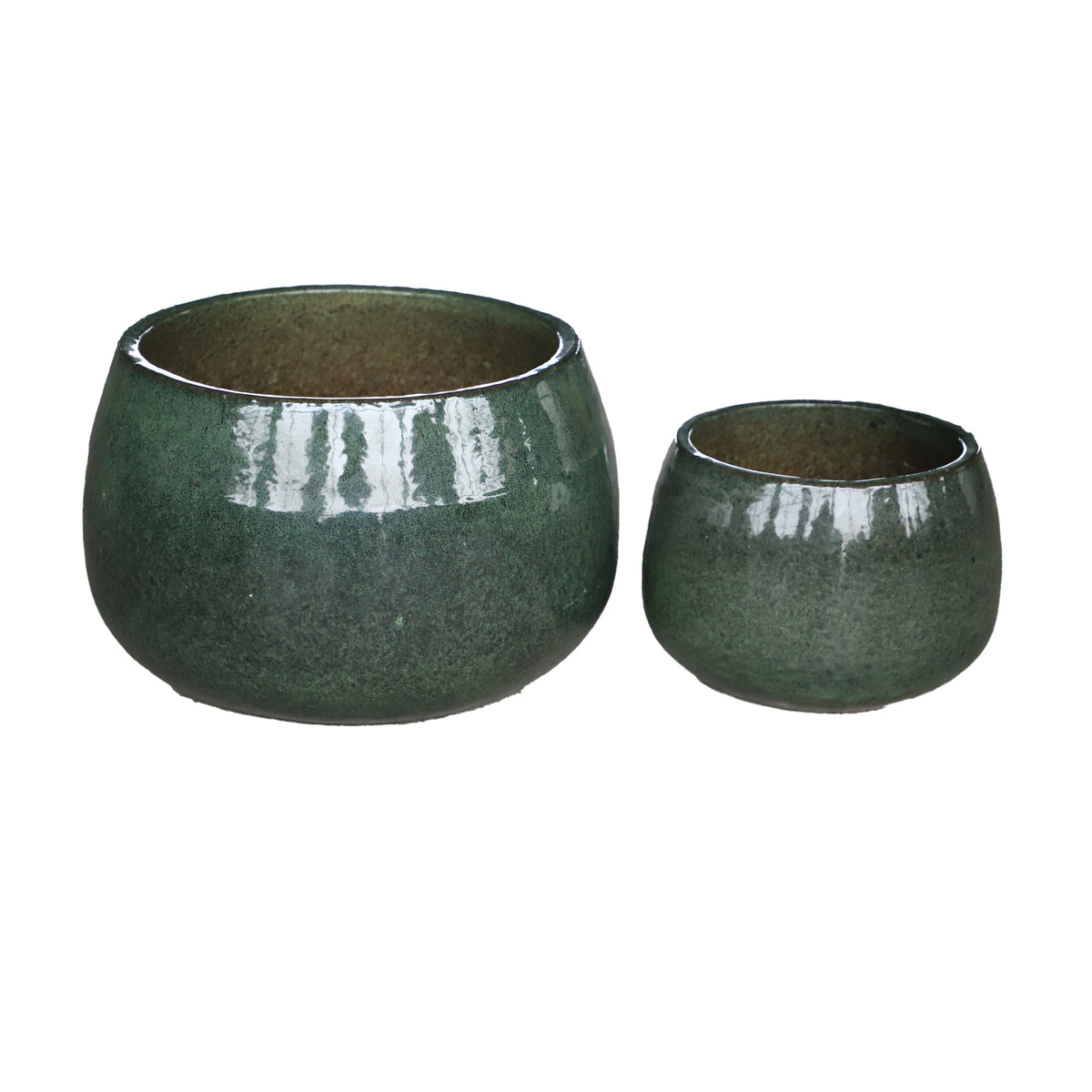 Coraline Green Glazed Round Ceramic Pot Set van 2 PTMD - Pot - PTMD - livinglovely.nl