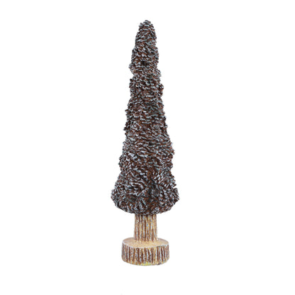 Davene Kerstboom van PTMD, kerstboombeeld in de vorm van een dennenappel van bruin cement met sneeuw op witte achtergrond