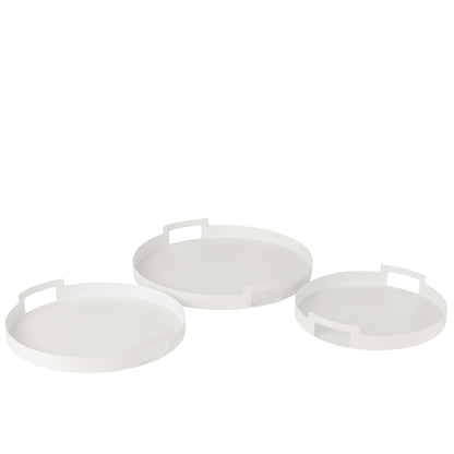 Set di 3 vassoi rotondi in metallo bianco J-Line