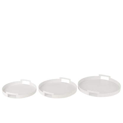 Set di 3 vassoi rotondi in metallo bianco J-Line