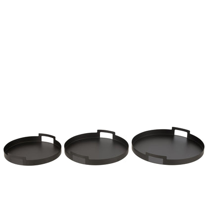 Set di 3 vassoi rotondi in metallo nero J-Line