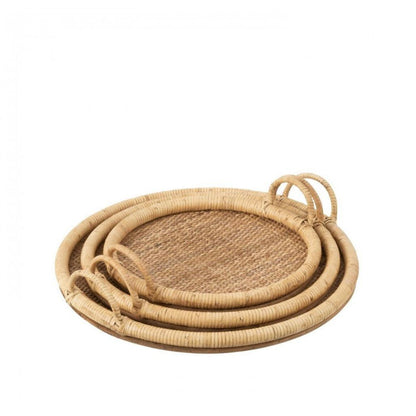 Dienbladen Ovaal Rotan/Metaal Natuur Set van 3 - Dienblad - J-Line - livinglovely.nl