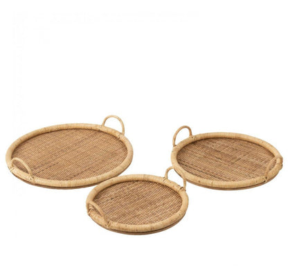 Dienbladen Ovaal Rotan/Metaal Natuur Set van 3 - Dienblad - J-Line - livinglovely.nl