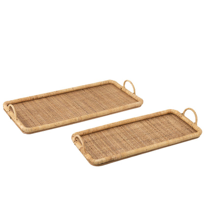 Set di 2 vassoi rettangolari in rattan/metallo naturale J-Line