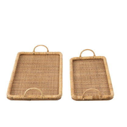 Set di 2 vassoi rettangolari in rattan/metallo naturale J-Line
