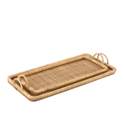 Set di 2 vassoi rettangolari in rattan/metallo naturale J-Line