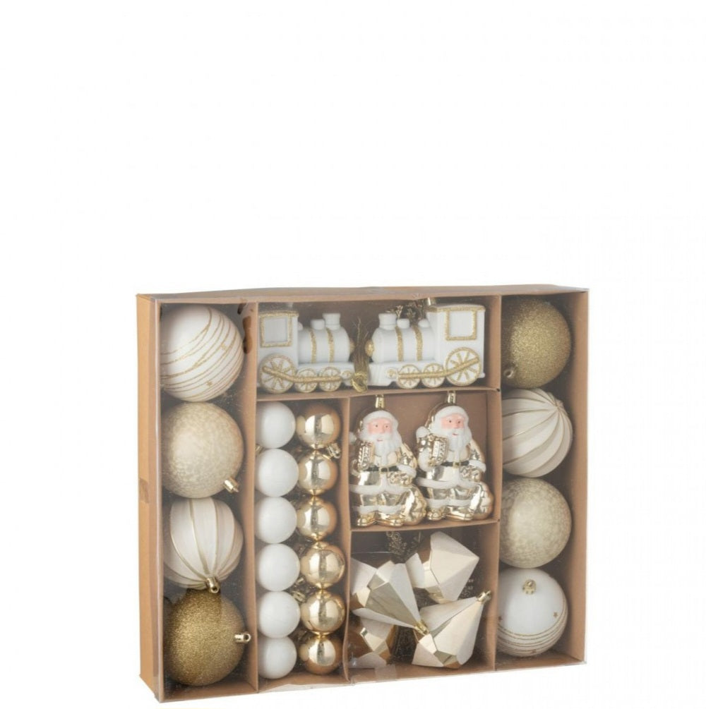Scatola Da 55 Palline Di Natale In Plastica Color Oro/Bianco J-Line