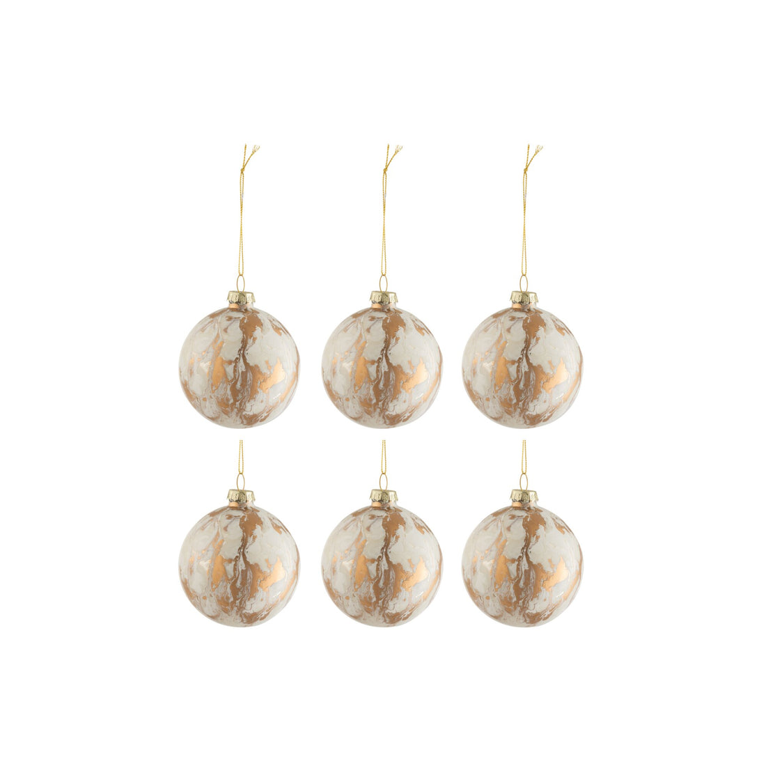 Scatola da 6 palline di Natale effetto marmo vetro bianco/oro piccole 8,5 x h 10 cm J-Line